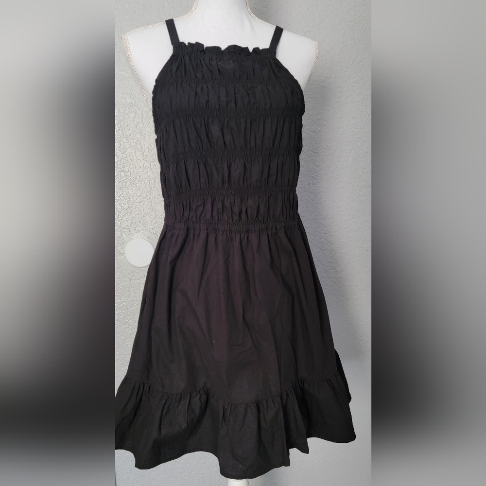 Influence Shirred Beach Dress - Black - Size 10